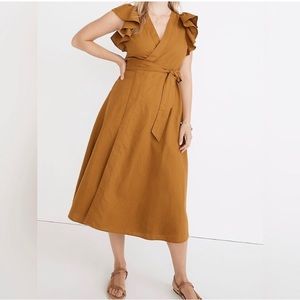 Madewell Linen-blend Wrap midi Dress - M -NWOT